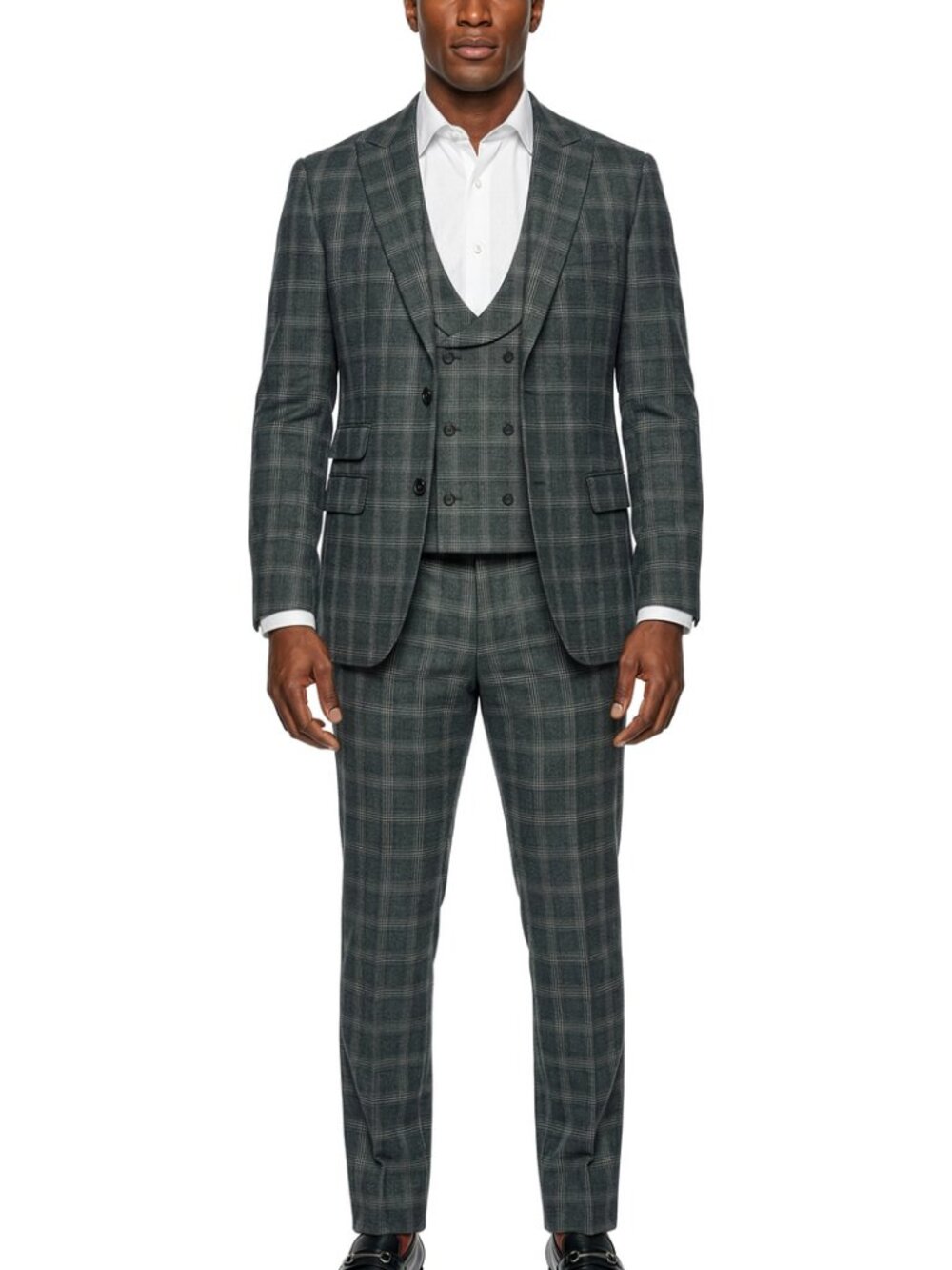 Hunter Green Windowpane Plaid 3 Piece Stacy Adams Men's Suit